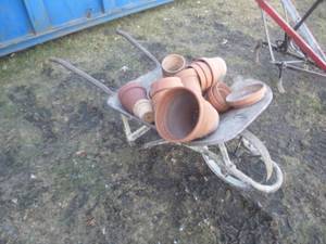 Clay Flower Pots & Wheel barrel
