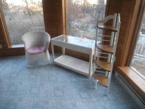 Wicker Chair Plant Stand & Glass Top Table