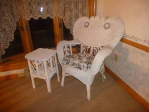 White Wicker Chair & End Table