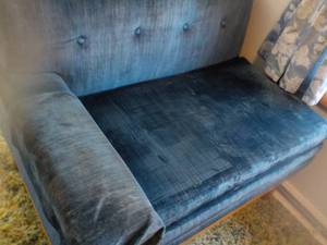 lot 182 image: 2 Small Blue Couches and Middle Sec...