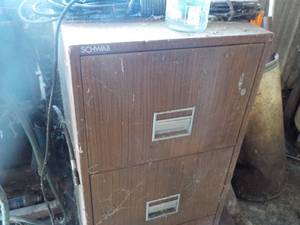 lot 4 image: Fireproof Metal Cabinet & Yard Tool...