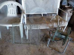 lot 24 image: Bench, Patio Chair, Hose Reel...