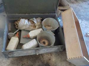 lot 33 image: Metal Trunk with Calf Feeding Suppl...