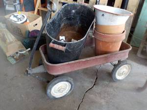 lot 104 image: Metal Wagon, Metal Container, and E...