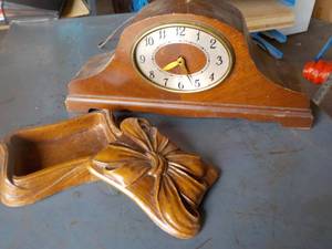 lot 113 image: Vintage Clock & Wood Storage Contai...