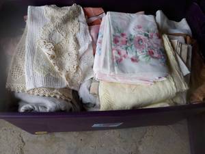 lot 137 image: 45 Qt.Tote With Cover Full of Vinta...