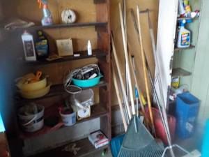 lot 147 image: Wood & Metal Shelf, Plus Contents O...