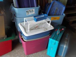 lot 152 image: Totes With Lids & 2 Suitcases...