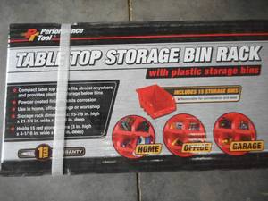 lot 9 image: (2) Bench  Tabletop Storage Bin Racks  30 bins total