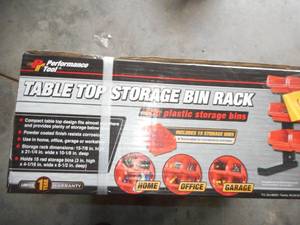 lot 10 image: (3) Bench  Tabletop Storage Bin Racks  45 bins total