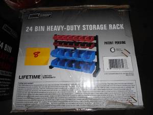 lot 8 image: (2) Bench  Tabletop Storage Bin Racks  48 bins total