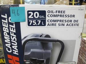 lot 46 image: Campbell Hausfeld 20 Gallon Oil-Free Air Compressor (DC200100)