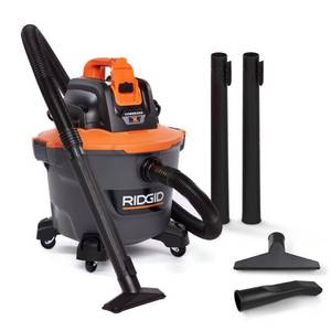 lot 44 image: RIDGID 18-Volt 9 Gal. Cordless WetDry Shop Vacuum (Tool Only) with Car Nozzle, Utility Nozzle, Wet Nozzle and Extension Wands