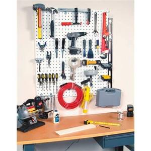 lot 54 image: Triton Products 36 in. H x 18 in. W White Pegboard Wall Organizer LocBoard WhiteEpoxy Coated Steel
