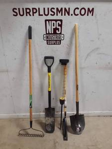 lot 130 image: Shovels, Rain Gauge and rake Lot