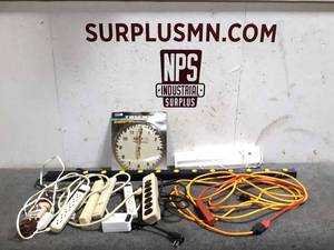 lot 137 image: Extension Cords, Power Strips, Saw Clock and More