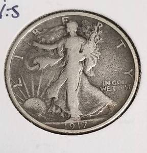 lot 35 image: 1917-S REV MINT MARK WALKING LIBERTY HALF DOLLAR