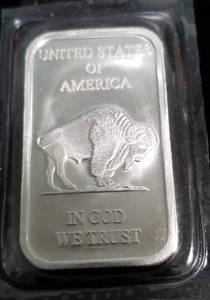 lot 38 image: 1 TROY OZ. .999 FINE SILVER BAR INDIAN BUFFALO DESIGN SEALED