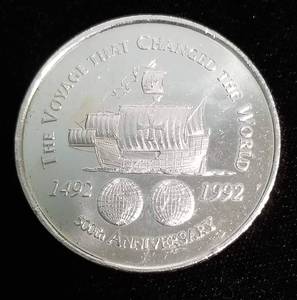 lot 47 image: 1 TROY OZ. .999 FINE SILVER 1492-1992 COLUMBUS 500TH ANNIVERSARY