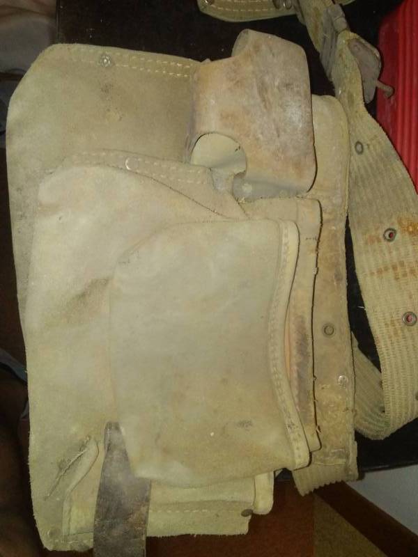 lot 9 image: 2 leather tool belts and cooler.
