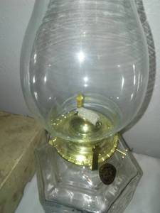 lot 115 image: Clock, oil lamp vintage box