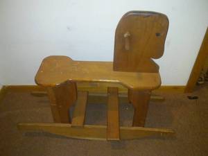 lot 132 image: Vintage Wood Rocking Horse hand crafted, 36 x 17 x 29H