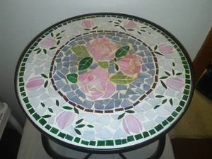 lot 133 image: Metal Table Plant Stand with inlaid glass  mosaic top.
