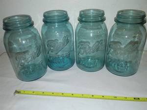 lot 188 image: 4 Blue Quart Canning Jars