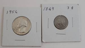 lot 20 image: 1869 3 Cent & 1956 Washington Quarter