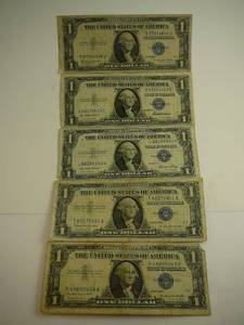 lot 79 image: 5 - $1 Blue Seal Bills