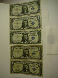 lot 80 image: 5 - $1 Blue Seal Bills