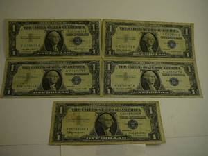 lot 81 image: 5 - $1 Blue Seal Bills