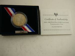 lot 112 image: 1991-1995 Liberty Silver Proof World War ll 50th Anniversary