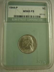 lot 138 image: 1944P Nickle Graded MS65FS NTC