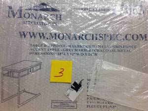 lot 3 image: Charcoal Marble Top End Table by Monarch Specialties open box in very good condition