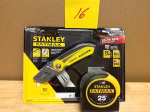 lot 16 image: Stanley Fatmax 25 ft. Tape Measure with Bonus Fixed Blade Folding Knife new