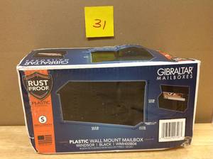 lot 31 image: Gibraltar Mailboxes Windsor Plastic Black Wall-Mount Mailbox open box in very good condition