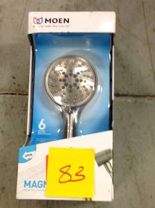 lot 83 image: MOEN Attract 6-Spray 4 in. Handheld Shower with Magnetix in Spot Resist Brushed Nickelin good condition open box