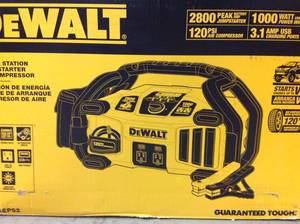 lot 89 image: DEWALT 2800 Peak Amp Jump Starter 1000-Watt Power Inverter with Digital Compressor open box not used