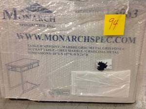 lot 94 image: Charcoal Marble Top End Table by Monarch Specialties not used