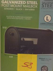 lot 58 image: Gibraltar Mailboxes Edwards Black Steel Post-Mount Mailbox Large with Decorative Doorin good condition