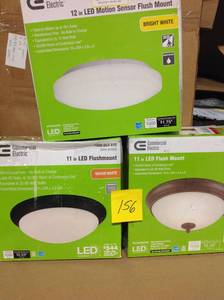 lot 156 image: Lot of assorted Commercial Electric 11 in. 120-Watt Equivalent Satin Bronze Integrated LED Flush Mount in good condition