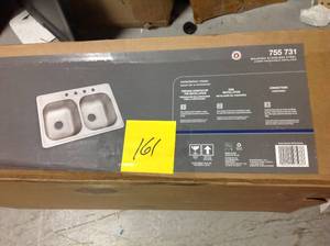 lot 161 image: Glacier Bay Drop-In Stainless Steel 33 in. 4-Hole Double Bowl Kitchen Sinkin good condition