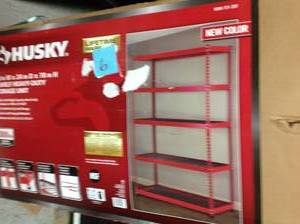 lot 6 image: Husky  48 in. W x 78 in. H x 24 in. D RedBlack Steel 5-Shelf Garage Shelving Unit not used