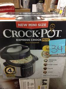 lot 34 image: Express Crock 4 Qt. Stainless Steel Electric Multi-Cooker by Crock-Pot in good condition open box
