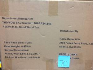 lot 70 image: 0.8 in. x 24 in. x 16 in. Solid Wood Top for Welded 24 in. Base Cabinets&nbspnot used