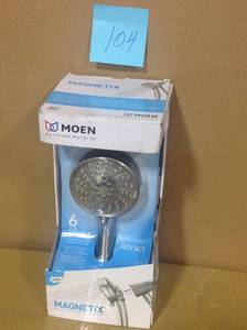 lot 104 image: MOEN Attract 6-Spray 4 in. Handheld Shower with Magnetix in Spot Resist Brushed Nickel open pkg not used