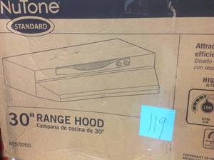 lot 119 image: NuTone ACS Series 30 in. Convertible Under Cabinet Range Hood with Light in Stainless Steel not used