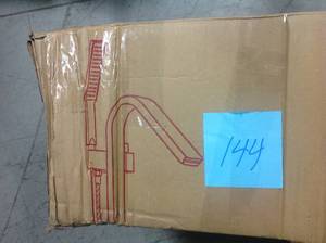lot 144 image: AKDY 1-Handle Freestanding Floor Mount Roman Tub Faucet Bathtub Filler with Hand Shower in Chrome not used