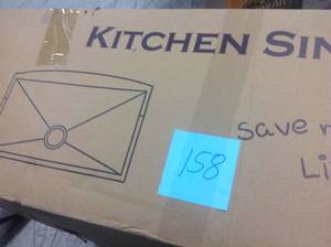 lot 158 image: AKDY Handcrafted All-in-One Apron-Front Stainless Steel 33 in. x 22 in. x 9 in. Single Bowl Kitchen Sink with Tray and Drain not used